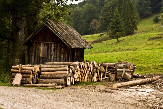 Wooden cottage in the mountains