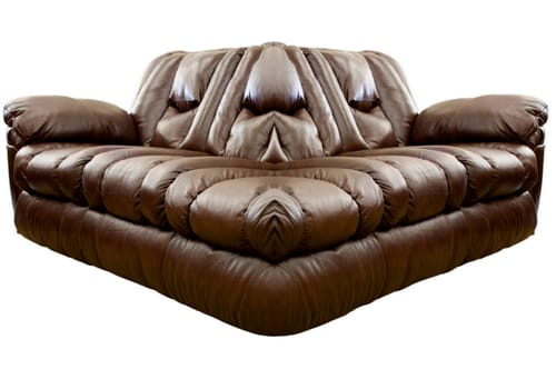 A brown leather sofa isolated with cliping path