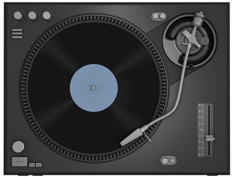 Top view of a turntable with vinyl record. 3D rendered illustration.