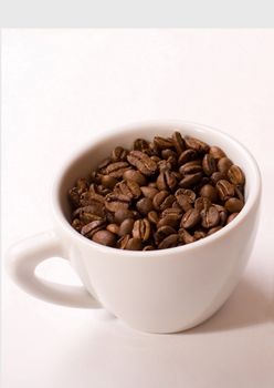 Cup of coffee beans isolated on a white background.