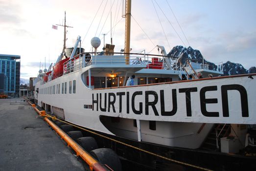 The norwegian coastal steamer Hurtigruta.