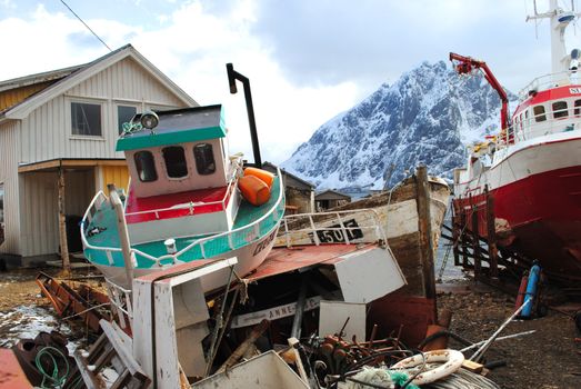 A boat graveyard in Sund in Lofoten, Norway.