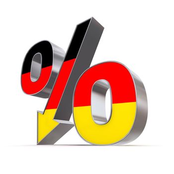 shiny metallic percentage symbol with an arrow down - front surface textured with the german flag