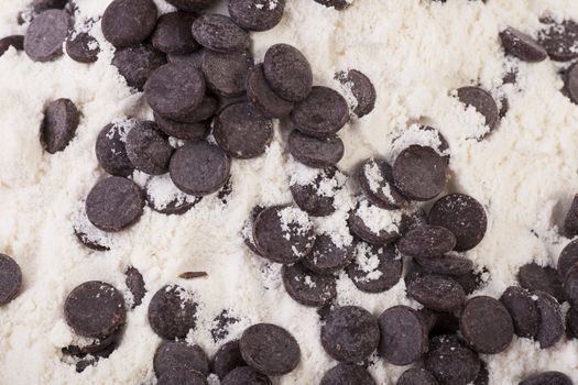 Close up of chocolate chip cookie mix.