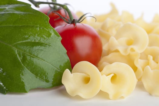 Dried gigli pasta with fresh tomatoes and basil.