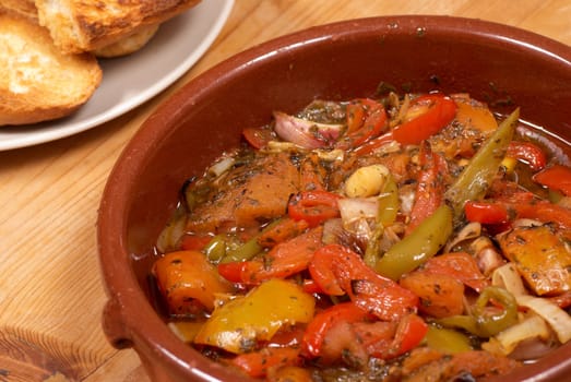 Pisto, Spanish vegetable stew cooked in a clay pot