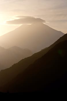 Sunset in Caucasus Mountains, Elbrus, Adilsu june 2010