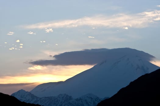 Sunset in Caucasus Mountains, Elbrus, Adilsu june 2010