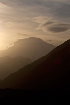 Sunset in Caucasus Mountains, Elbrus, Adilsu june 2010