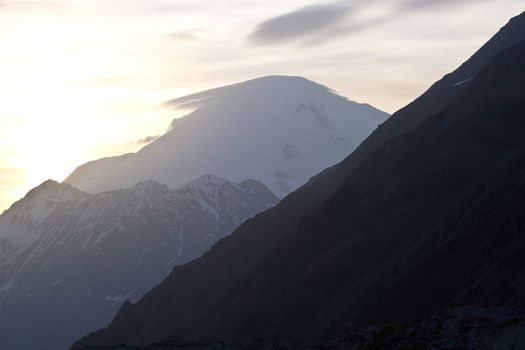 Sunset in Caucasus Mountains, Elbrus, Adilsu june 2010