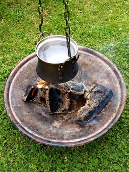 fireplace with boiling water