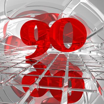 red number ninety on chrome tiles - 3d illustration