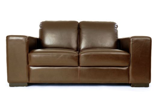 Brown leather sofa on a clrean white background