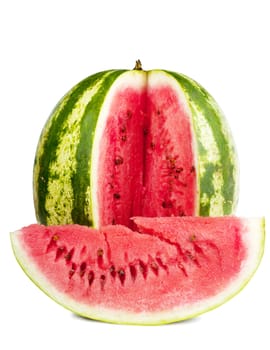 Watermelon with slice over white background