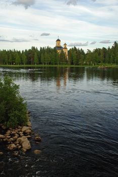 Ortodox church and parc of Kuhmo town in the border of lake, its an eastern part of Kainuu regionof Finland