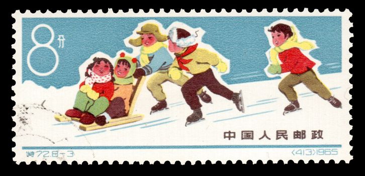 Asia - CIRCA 1965: A postal stamp printed in the Asia which shows Winter Games Children, circa 1965. 