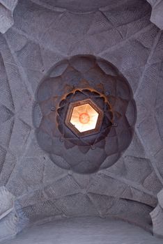 a window with fresco in the roof of the swedish city hall