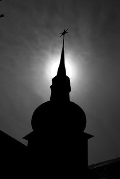 a tower of the swedish stadhuset in a very dark ambience