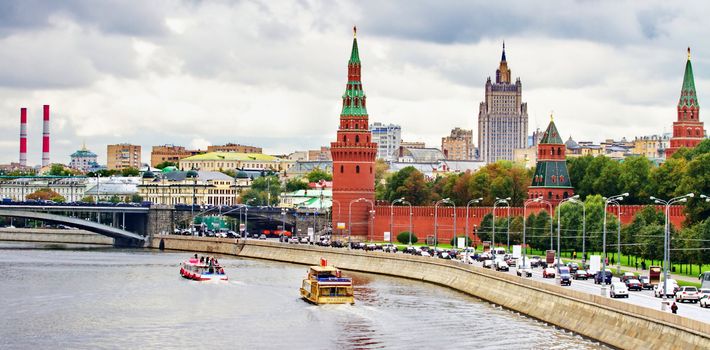 View of the wall of the tower of Moscow Kremlin