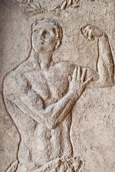 a fresco in the swedish city hall shownig a man that shows his muscles
