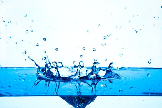 blue water splashing isolated on white background.
