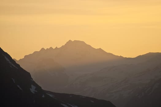 Sunset in Caucasus Mountains, Elbrus, Adilsu june 2010