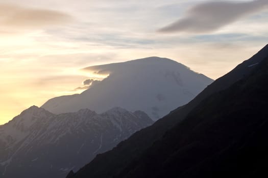 Sunset in Caucasus Mountains, Elbrus, Adilsu june 2010