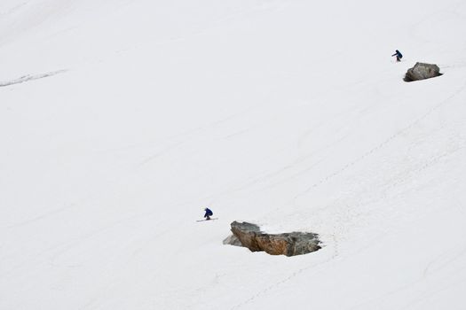 Freeriders on the slope, Caucasus, Elbrus, summer 2010