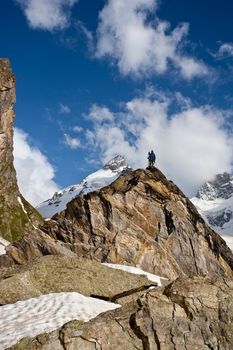 Small figure on the peak, Caucasus Mountains, Elbrus, Adilsu june 2010 