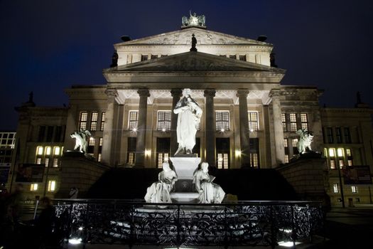 The Konzerthaus and statue of German poet Friedrich Schiller in Berlin.