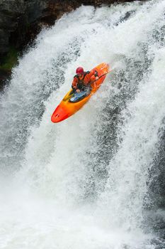 Kayak trip on the waterfalls in Norway. July 2010