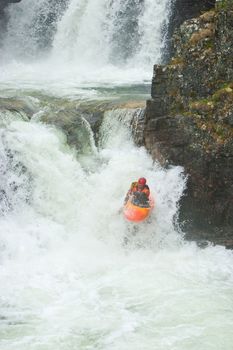 Kayak trip on the waterfalls in Norway. July 2010