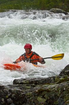 Kayak trip on the waterfalls in Norway. July 2010