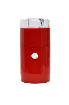 Red coffee grinder isolated on white background with clipping path