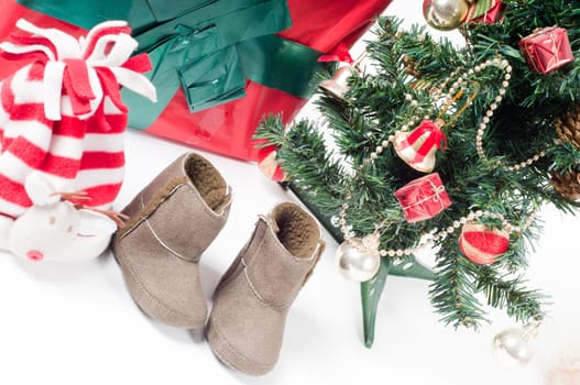 Shot of christmas items on light background