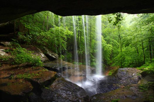 View from behind a tranquil waterfall on Cane Creek in northern Alabama.