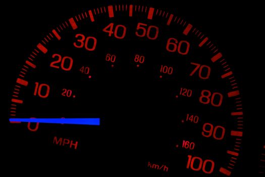 red speedometer on black background