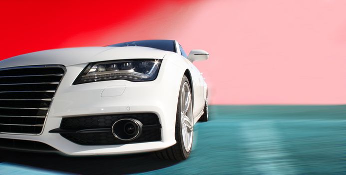 white sports car on a colorful background