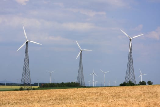 wind turbines in rural german landscape