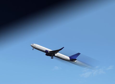 Aircraft in flight over the blue clouds 