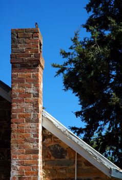 typical australian house detail, brick roof and chimney