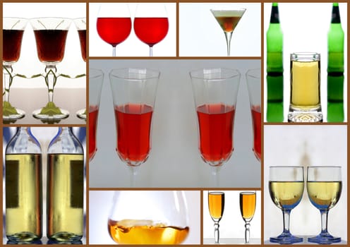 A collage of different pictures of alcoholic beverages for the restaurant business.