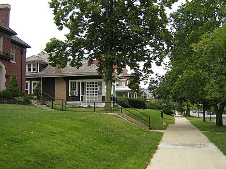 A photograph of houses in a town.