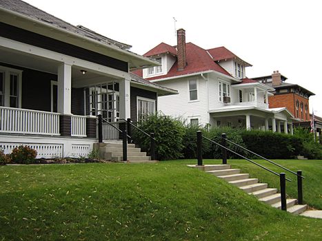 A photograph of houses in a town.