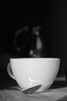 Kettle and Cup and Spoon BW