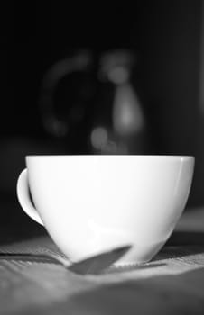 Kettle and Cup and Spoon BW