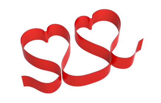 Two hearts made of red band isolated on white