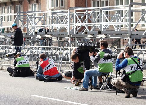 COPENHAGEN - SEPTEMBER 19: Press photographers covers the 2011 UCI time trial road championships in Copenhagen. The event starts on September 19 - 25, 2011 in Copenhagen and Rudersdal, Denmark.