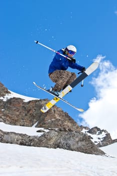 Freerider, jumping in a mountains, Caucasus, summer, 2010