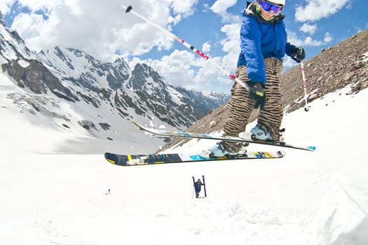 Freerider, jumping in a mountains, Caucasus, summer, 2010